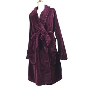 Victoria's Secret Plush Fleece Robe XL XXL Burgundy Wine Shawl Collar Tie Belt